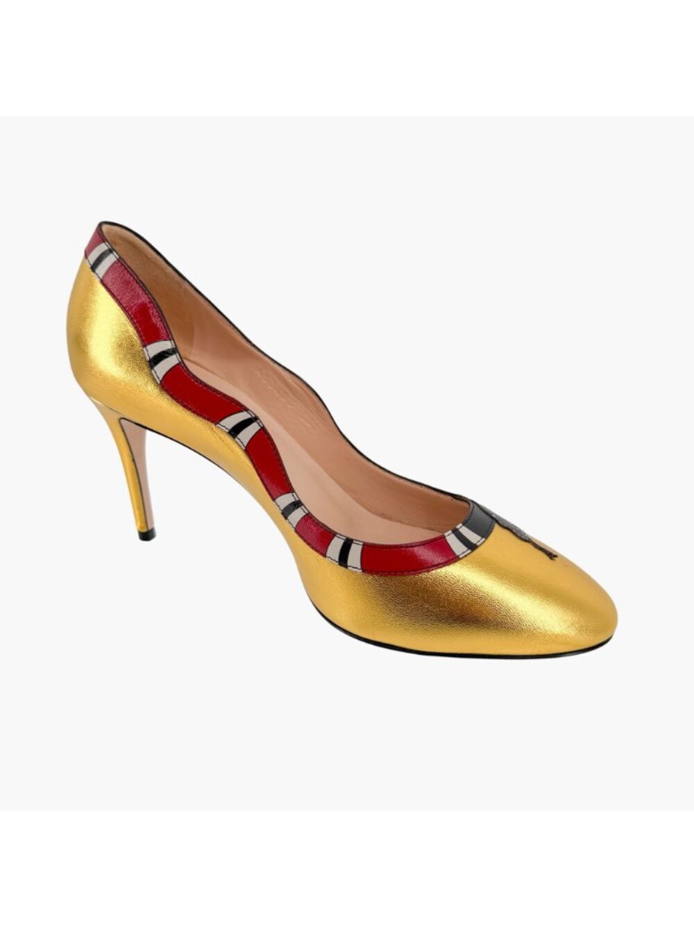 Gucci Yoko Snake Gold Metallic Leather Pumps High Heels Shoes Size 38.5 US 8.5 - Picture 13 of 16